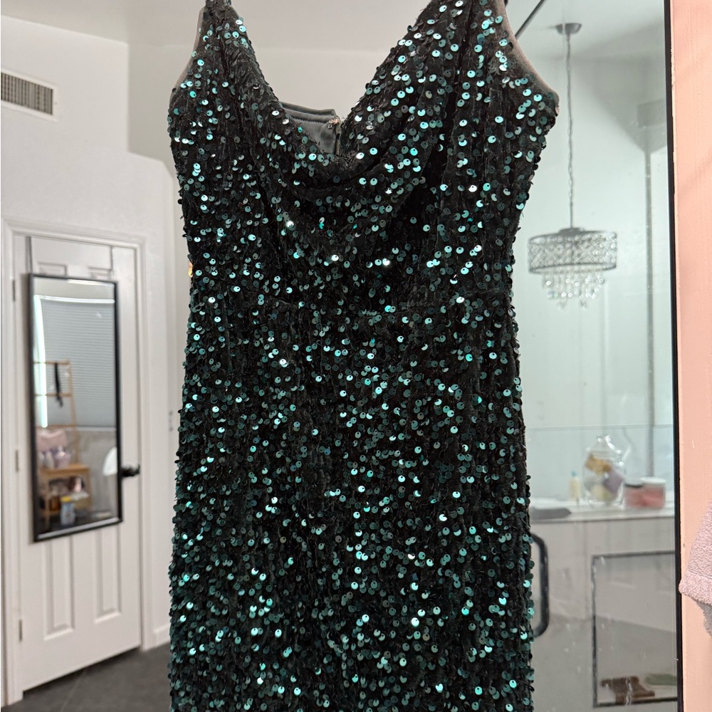 Lulu's Black and Teal Sequin Dress